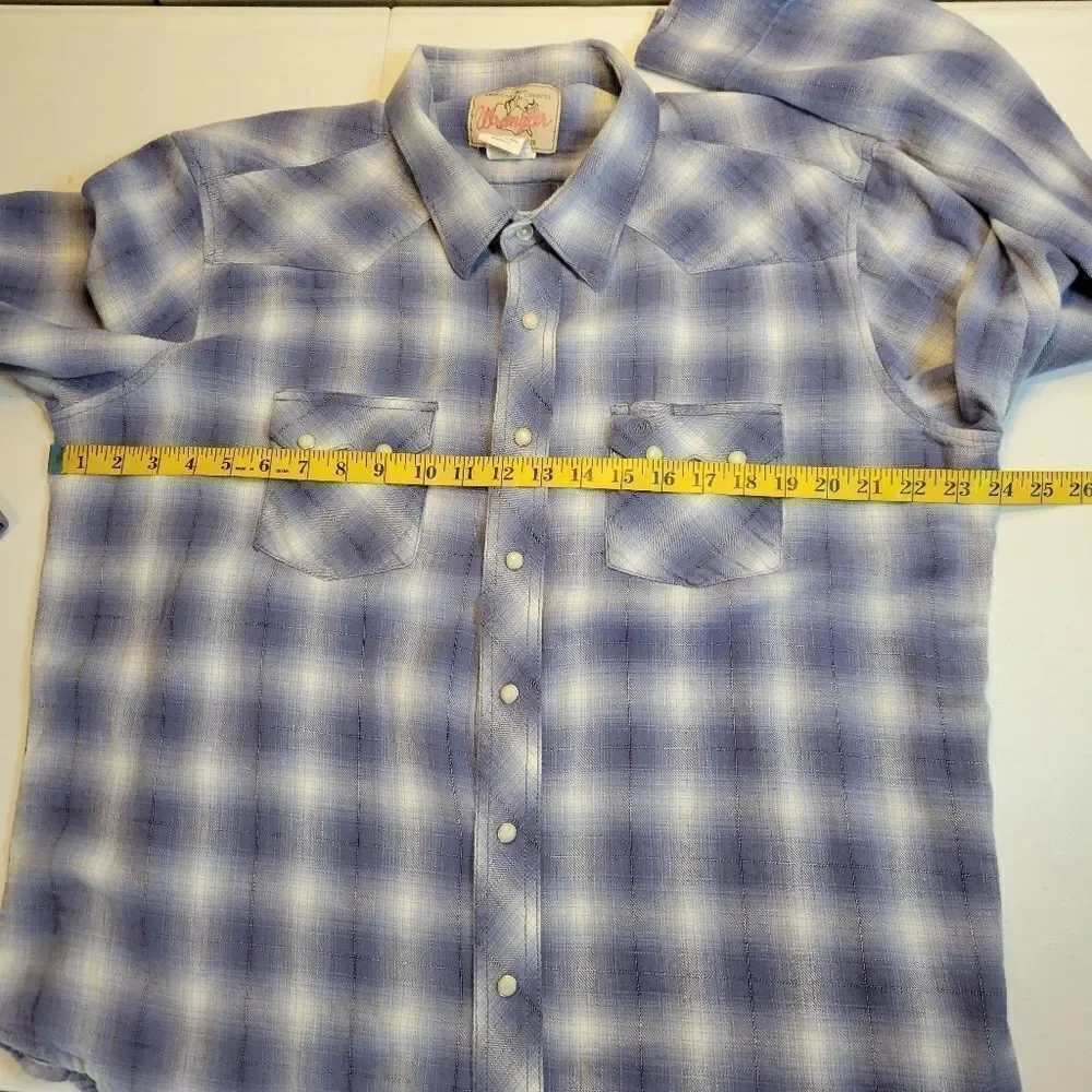 Wrangler Blue White Plaid Flannel Long Sleeve Western Pearl Snap Shirt Men's XL